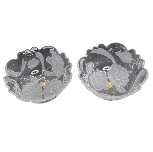 Aderia Glass Made In Japan Rose Bowls Set of 2 Frosted Glass Bowls Dishes - Picture 2 of 12